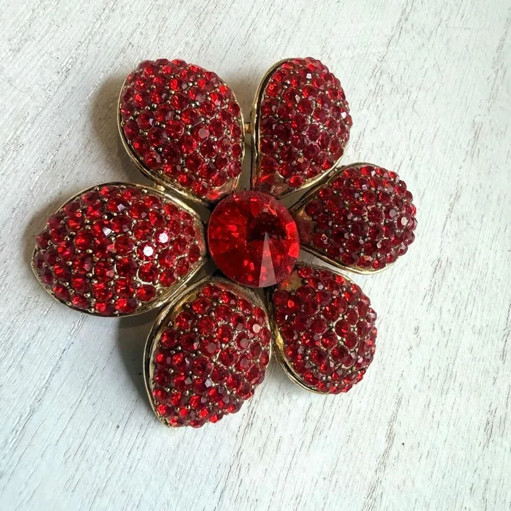 MD Red Crystal Flower Brooch